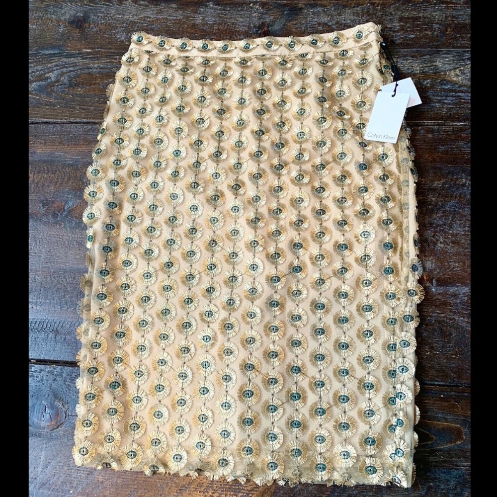 CALVIN KLEIN NWT METALIC EMBROIDERY PENCIL SKIRT 4